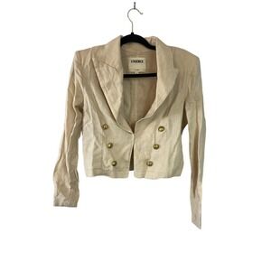 L'Agence Beige Dolly Cropped Double-Breasted Linen Blazer Size S